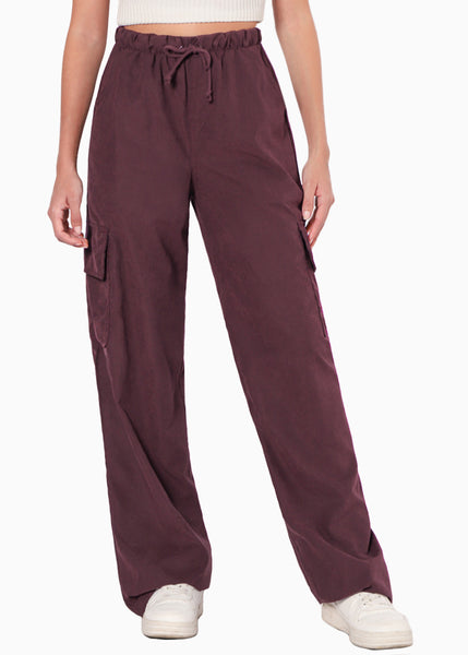 Pantalón tipo cargo con elástico en cintura, anudado y bolsillos laterales  para mujer - Flashy