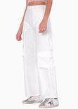 Pantalón tipo cargo con elástico y bolsillos laterales color marfil para mujer - Flashy
