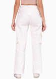 Pantalón tipo cargo con elástico y bolsillos laterales color marfil para mujer - Flashy