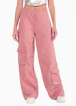 Pantalón tipo cargo con elástico y bolsillos laterales color rosado para mujer - Flashy
