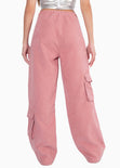 Pantalón tipo cargo con elástico y bolsillos laterales color rosado para mujer - Flashy
