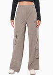 Pantalón tipo cargo con elástico y bolsillos laterales color gris para mujer - Flashy