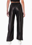 Pantalón tipo cuero recto con elástico en cintura color negro para mujer - Flashy