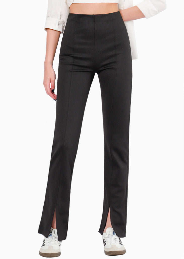 Pantalón tipo legging stretch con abertura color negro para mujer - Flashy