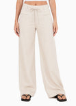 Pantalón tiro alto con amarre en cintura de color beige - BRASILIA