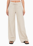 Pantalón tiro alto con amarre en cintura de color beige - BRASILIA