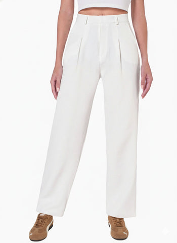 Pantalón tiro alto wide leg color marfil para mujer - Flashy