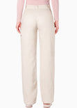 Pantalón wide leg con bolsillo parche y cierre decorativo color beige para mujer - Flashy