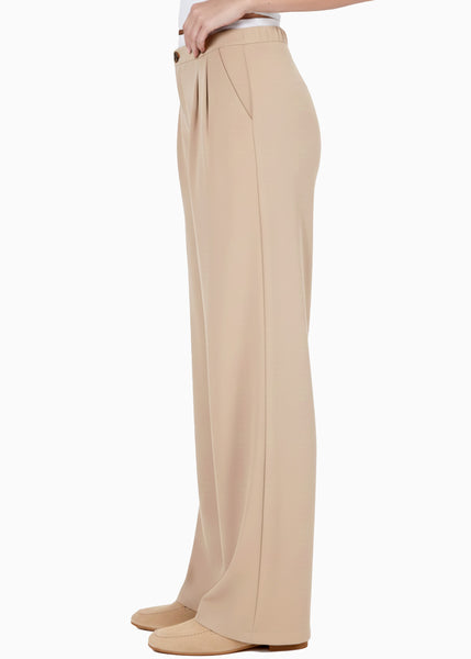 Pantalón wide leg con doble pretina en contraste - NACAR.BEIGE