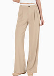Pantalón wide leg con doble pretina en contraste - NACAR.BEIGE