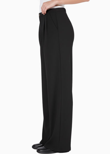 Pantalón wide leg con doble pretina en contraste - NACAR