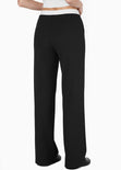 Pantalón wide leg con doble pretina en contraste - NACAR