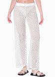 Pantalón wide leg con elástico en cintura color blanco, marfil para mujer - Flashy