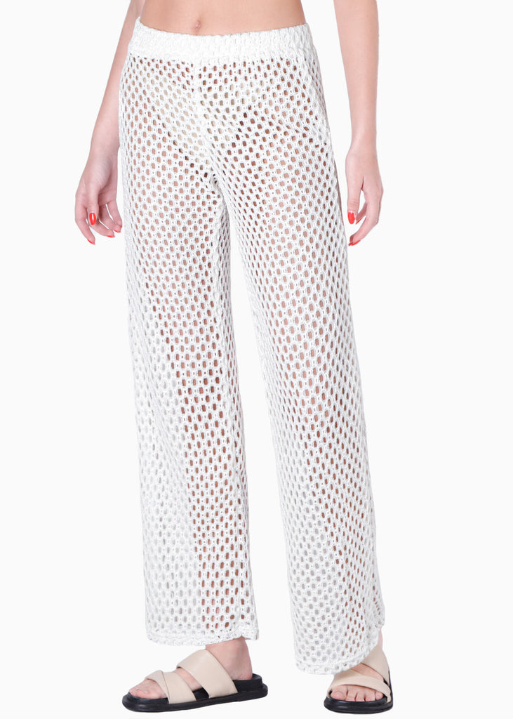 Pantalón wide leg con elástico en cintura color blanco, marfil para mujer - Flashy