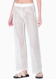 Pantalón wide leg con elástico en cintura color blanco, marfil para mujer - Flashy