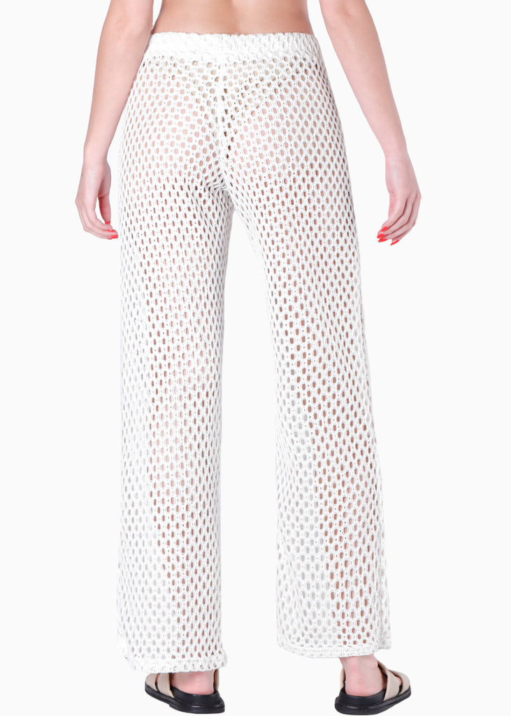 Pantalón wide leg con elástico en cintura color blanco, marfil para mujer - Flashy