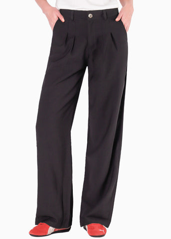 Pantalón wide leg con prenses color negro para mujer - Flashy