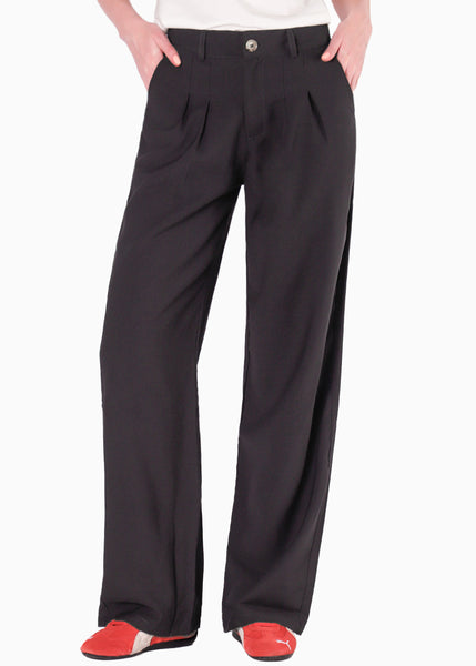 Pantalón wide leg con prenses color negro para mujer - Flashy