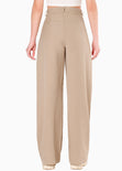 Pantalón wide leg con prenses color beige para mujer - Flashy