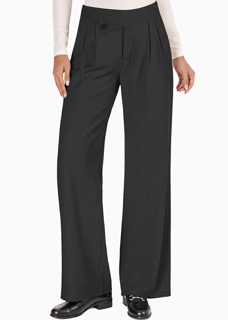 Pantalón wide leg con pretina cruzada - HELECHO.NEGRO