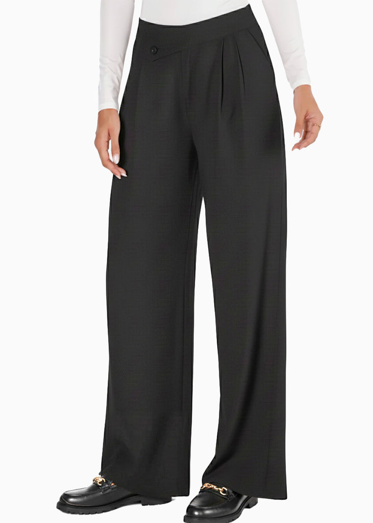 Pantalón wide leg con pretina cruzada - HELECHO.NEGRO