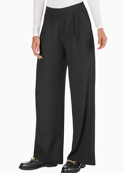 Pantalón wide leg con pretina cruzada - HELECHO.NEGRO