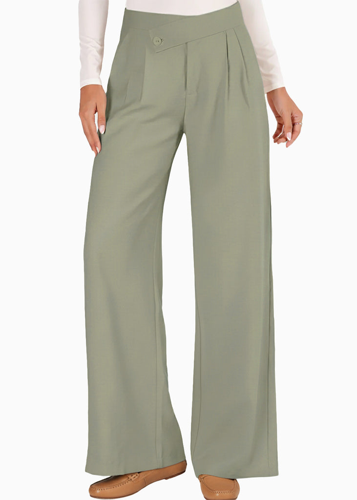 Pantalón wide leg con pretina cruzada - HELECHO.VERDE