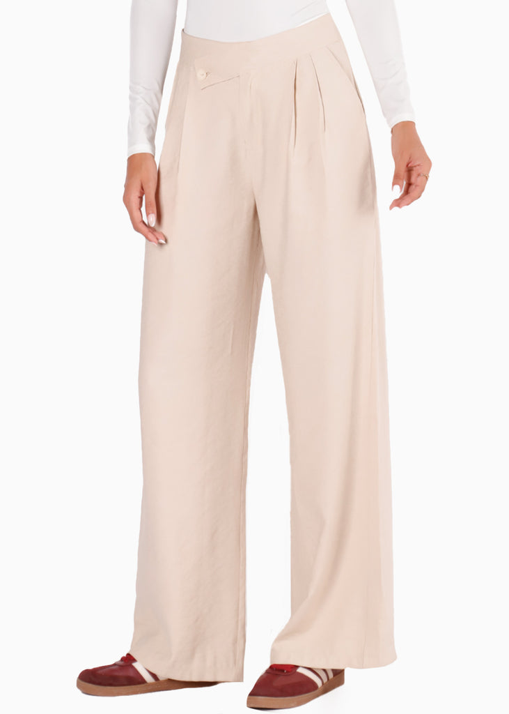 Pantalón wide leg con pretina cruzada para mujer - Flashy