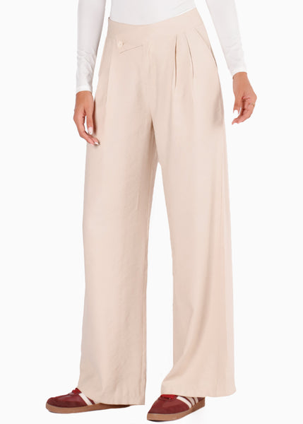 Pantalón wide leg con pretina cruzada para mujer - Flashy