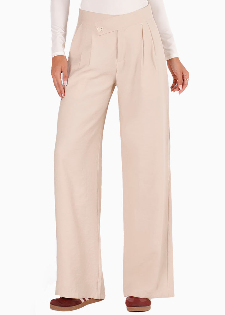 Pantalón wide leg con pretina cruzada para mujer - Flashy