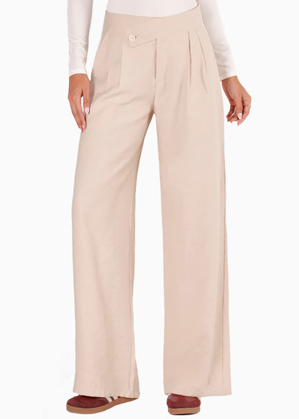 Pantalón wide leg con pretina cruzada para mujer - Flashy