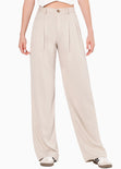Pantalón wide leg de tiro alto color beige para mujer - Flashy