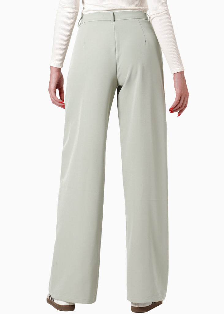 Pantalón wide leg tipo sastre color verde para mujer - Flashy