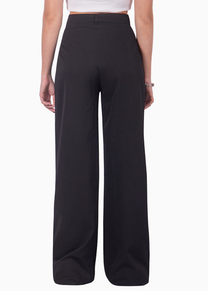 Pantalón wide leg tiro alto color negro para mujer - Flashy