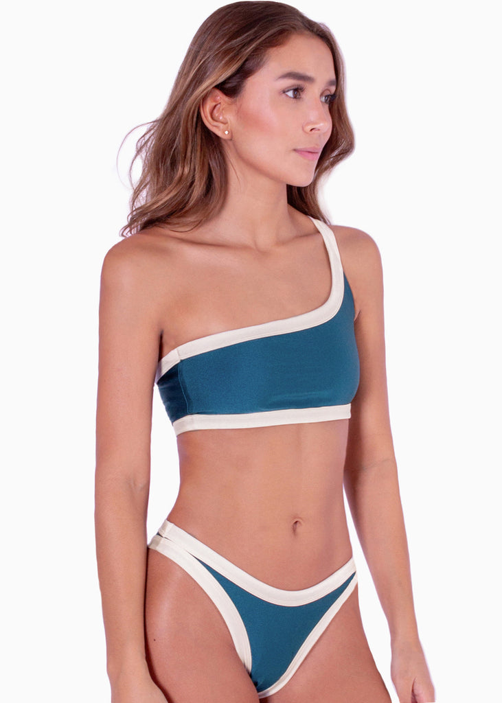 Panty de vestido de baño con contraste de color color azul para mujer - Flashy