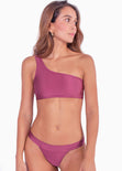 Panty de vestido de baño con fajón ancho color morado, magenta para mujer - Flashy
