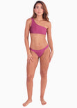 Panty de vestido de baño con fajón ancho color morado, magenta para mujer - Flashy
