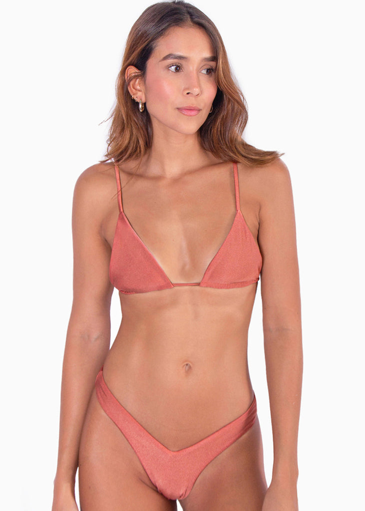 Panty de vestido de baño con la pretina en v color terracota para mujer - Flashy