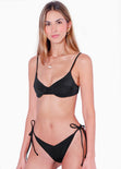 Panty de vestido de baño con la pretina en v y anudados en costados color negro para mujer - Flashy