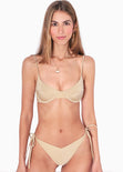 Panty de vestido de baño con la pretina en v y anudados en costados color dorado para mujer - Flashy