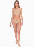 Panty de vestido de baño con la pretina en v y anudados en costados color dorado para mujer - Flashy