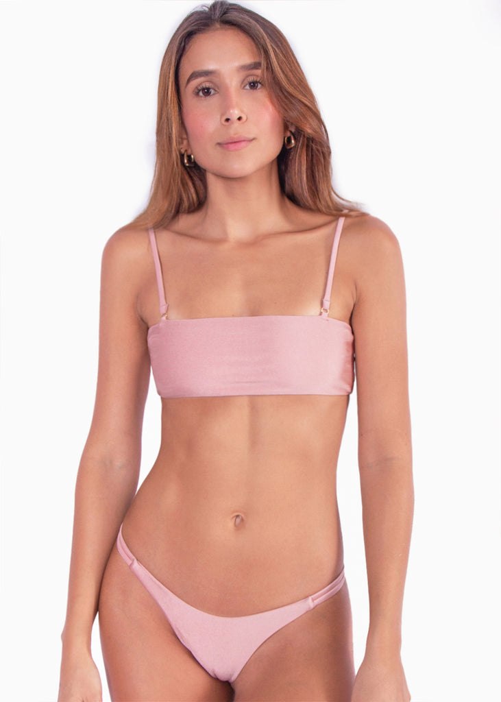 Panty de vestido de baño con tiras en los costados color rosado para mujer - Flashy