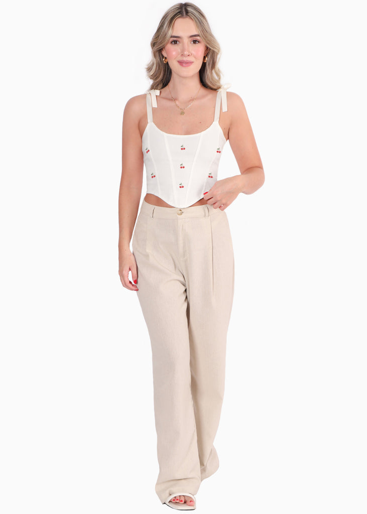 Crop top de tiras tipo corset con bordado - PASCALIA.NUEVA