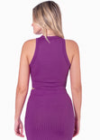 Set de falda larga y crop top halter sin mangas color morado para mujer - Flashy