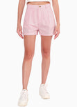 Short tipo sastre de lino, tiro alto y con pinzas color rosado para mujer - Flashy