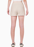 Short de lino de tiro alto y con sesgos en contraste color beige para mujer - Flashy