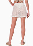 Short de tiro alto con anudado y tela tipo crochet color blanco, marfil para mujer - Flashy