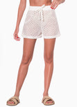 Short de tiro alto con anudado y tela tipo crochet color blanco, marfil para mujer - Flashy