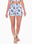 Short de tiro alto con elástico en cintura color marfil, blanco para mujer - Flashy