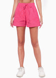 Short de tiro alto con elástico en cintura color fucsia, rosado para mujer - Flashy